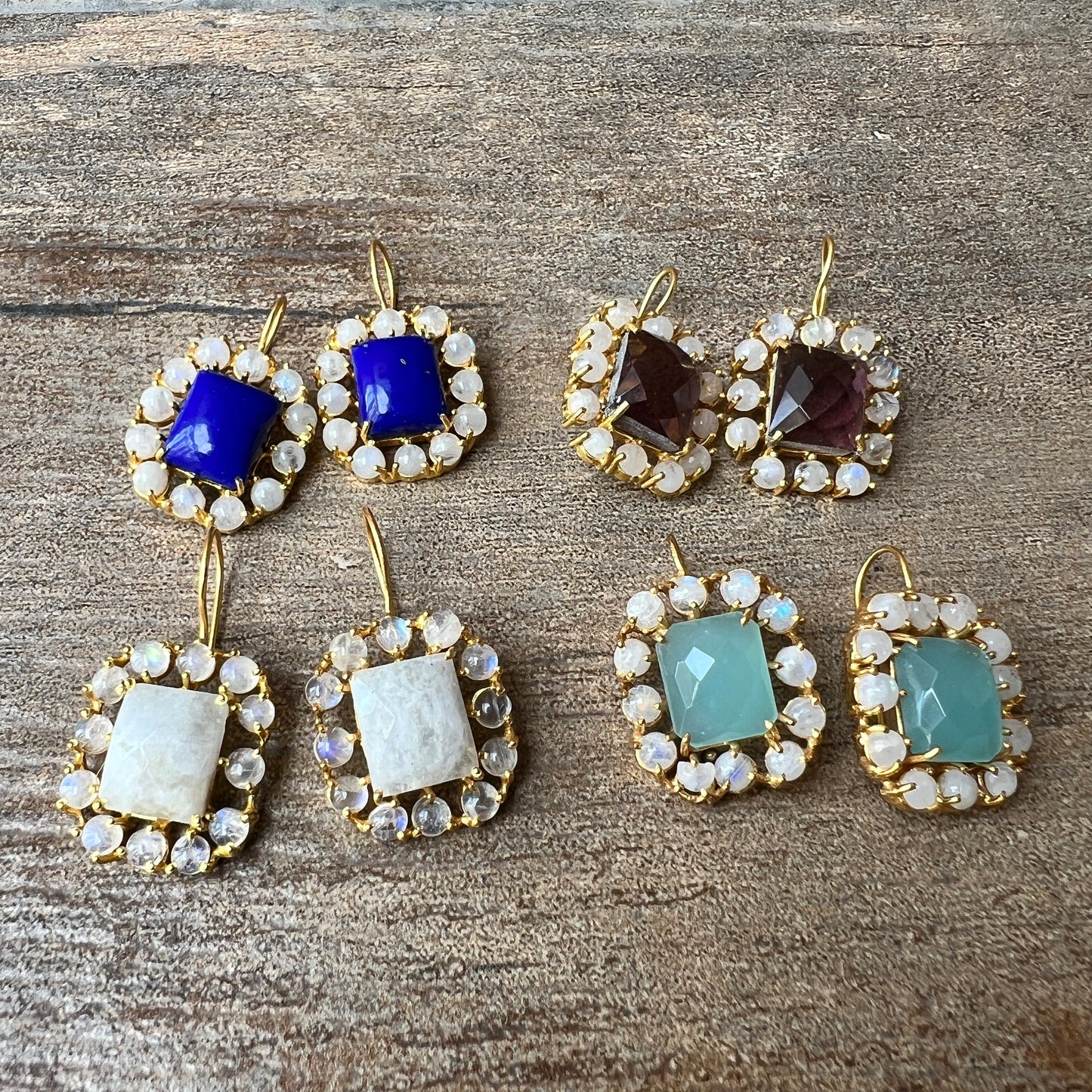 Lapis Moonstone Cluster Earrings