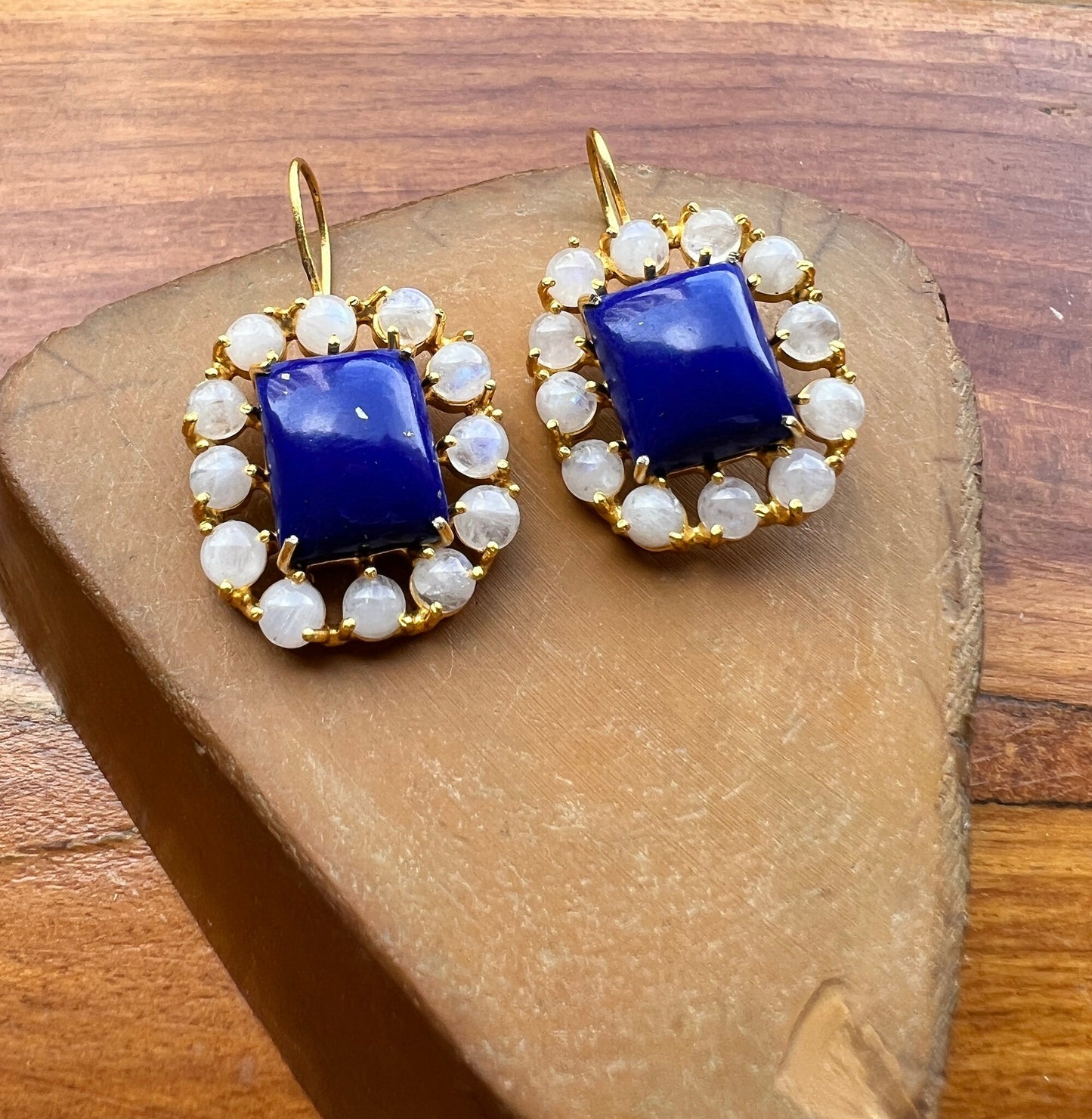 Lapis Moonstone Cluster Earrings