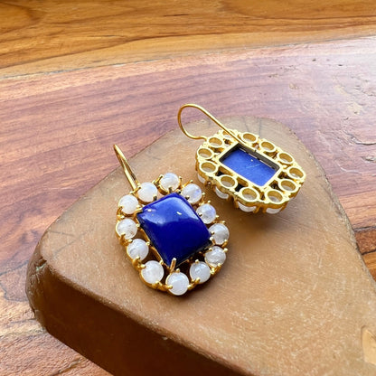 Lapis Moonstone Cluster Earrings