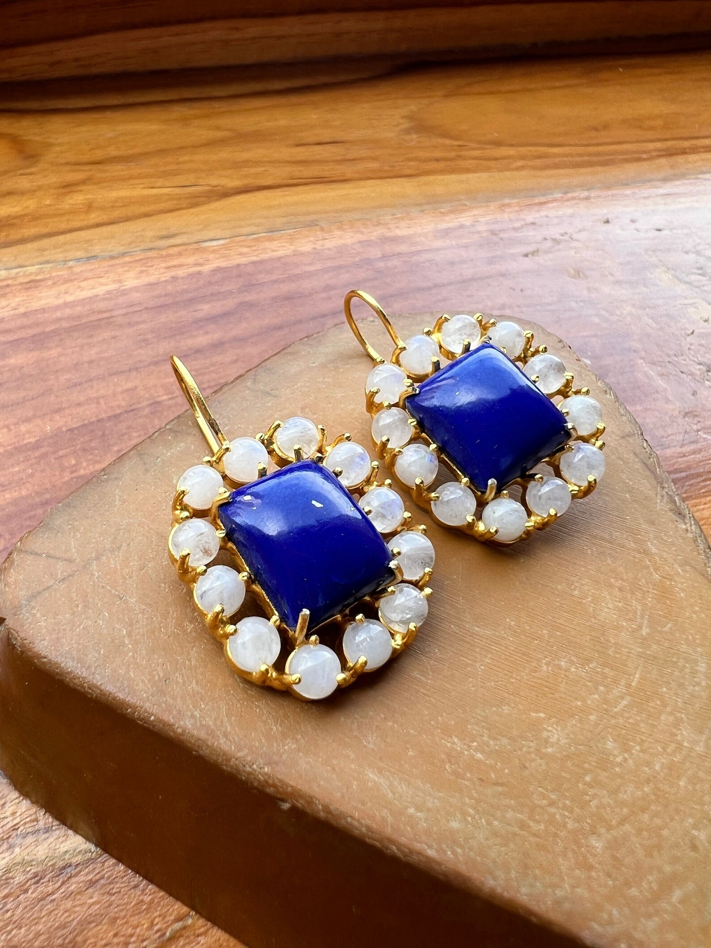 Lapis Moonstone Cluster Earrings