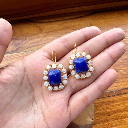 Lapis Moonstone Cluster Earrings