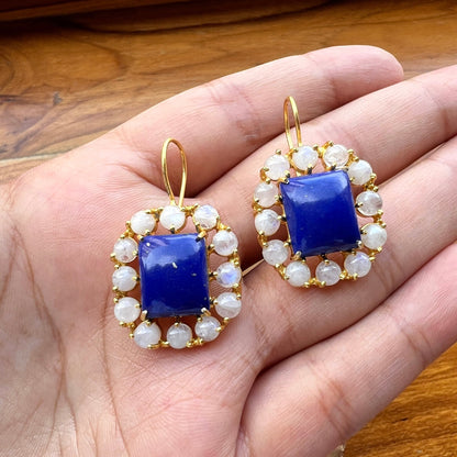 Lapis Moonstone Cluster Earrings