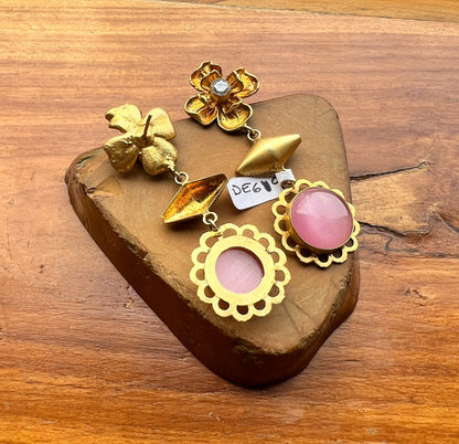 Pink Gold Floral Earrings