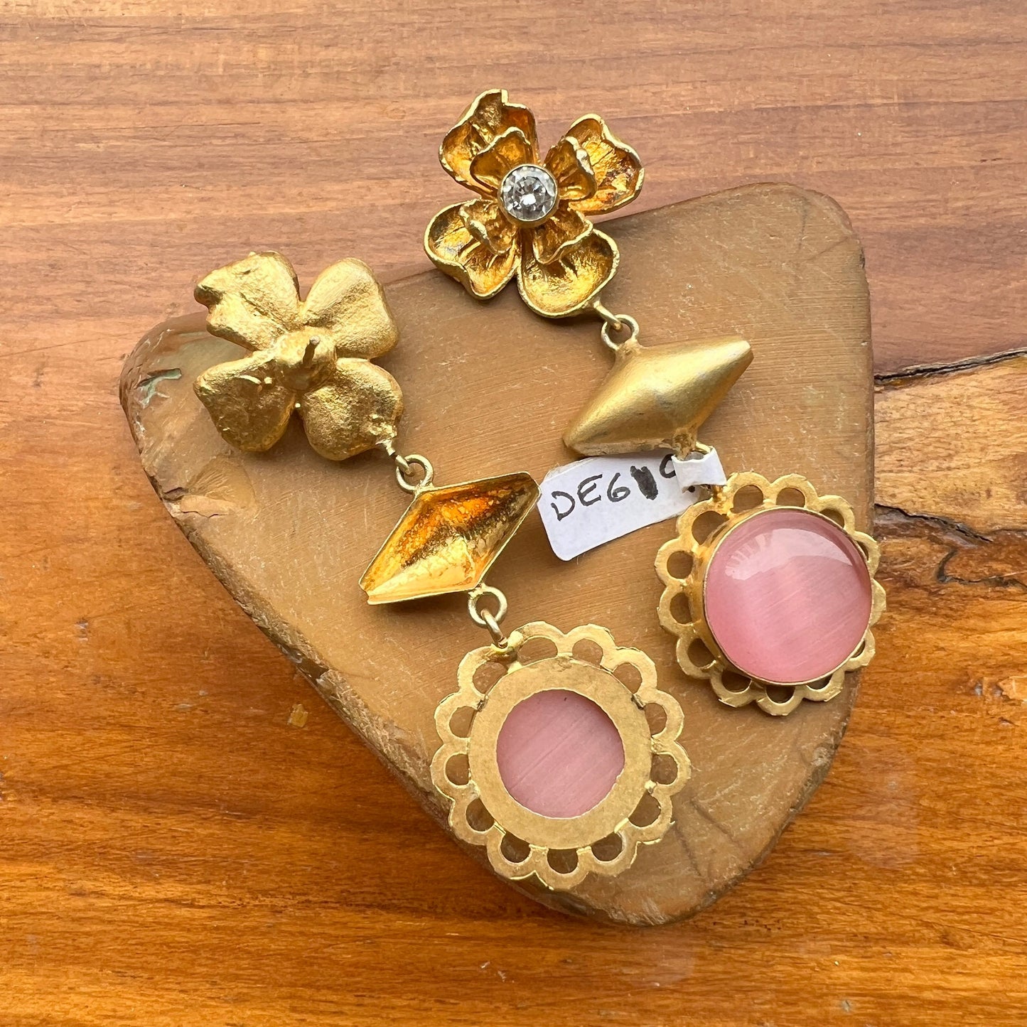 Pink Gold Floral Earrings