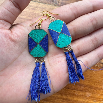 Turquoise Lapis Tassel Earrings