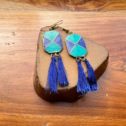 Turquoise Lapis Tassel Earrings