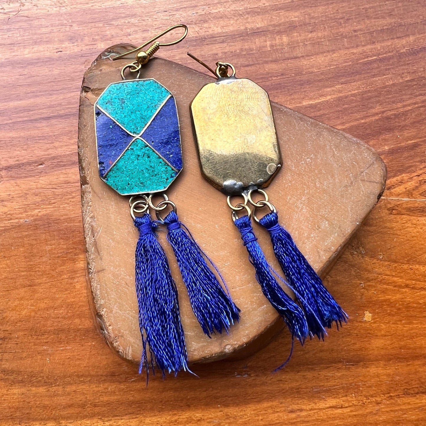 Turquoise Lapis Tassel Earrings