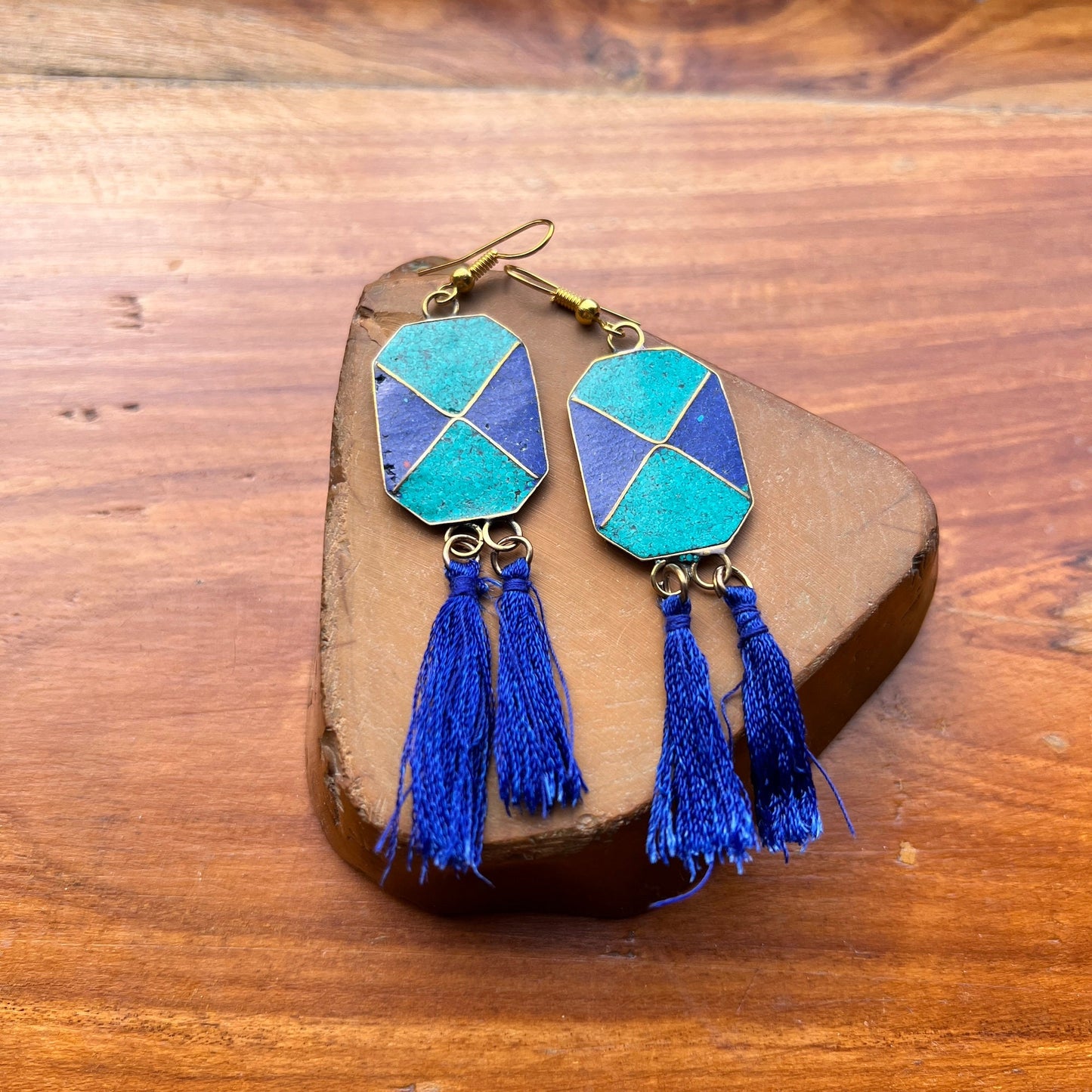 Turquoise Lapis Tassel Earrings