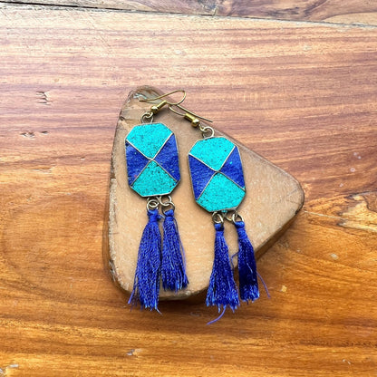 Turquoise Lapis Tassel Earrings