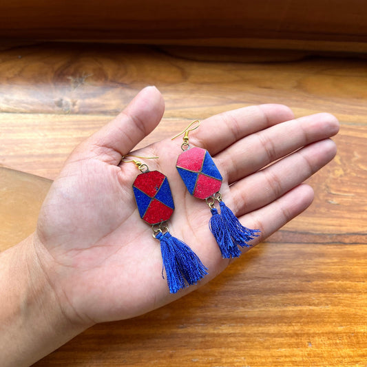 Coral Lapis Tassel Earrings