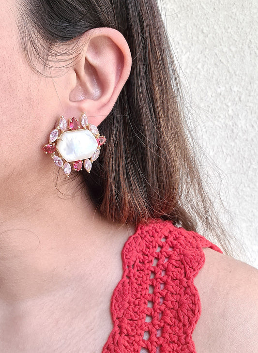 Red & Pink Rhinestone Stud Earrings