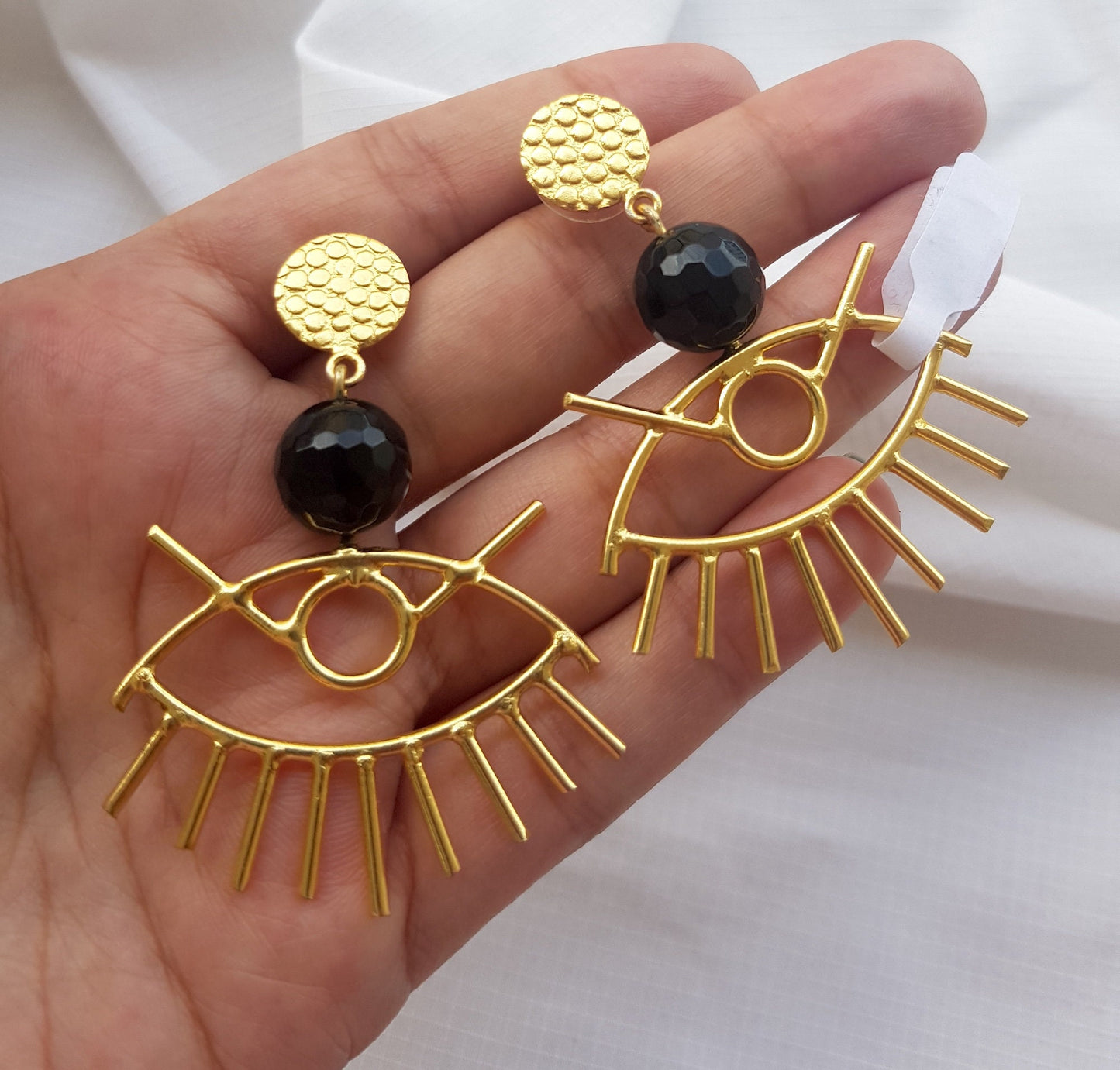 Black Onyx Evil Eye Earrings