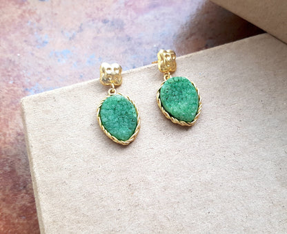 Dark Blue/Green Druzy Agate Earrings