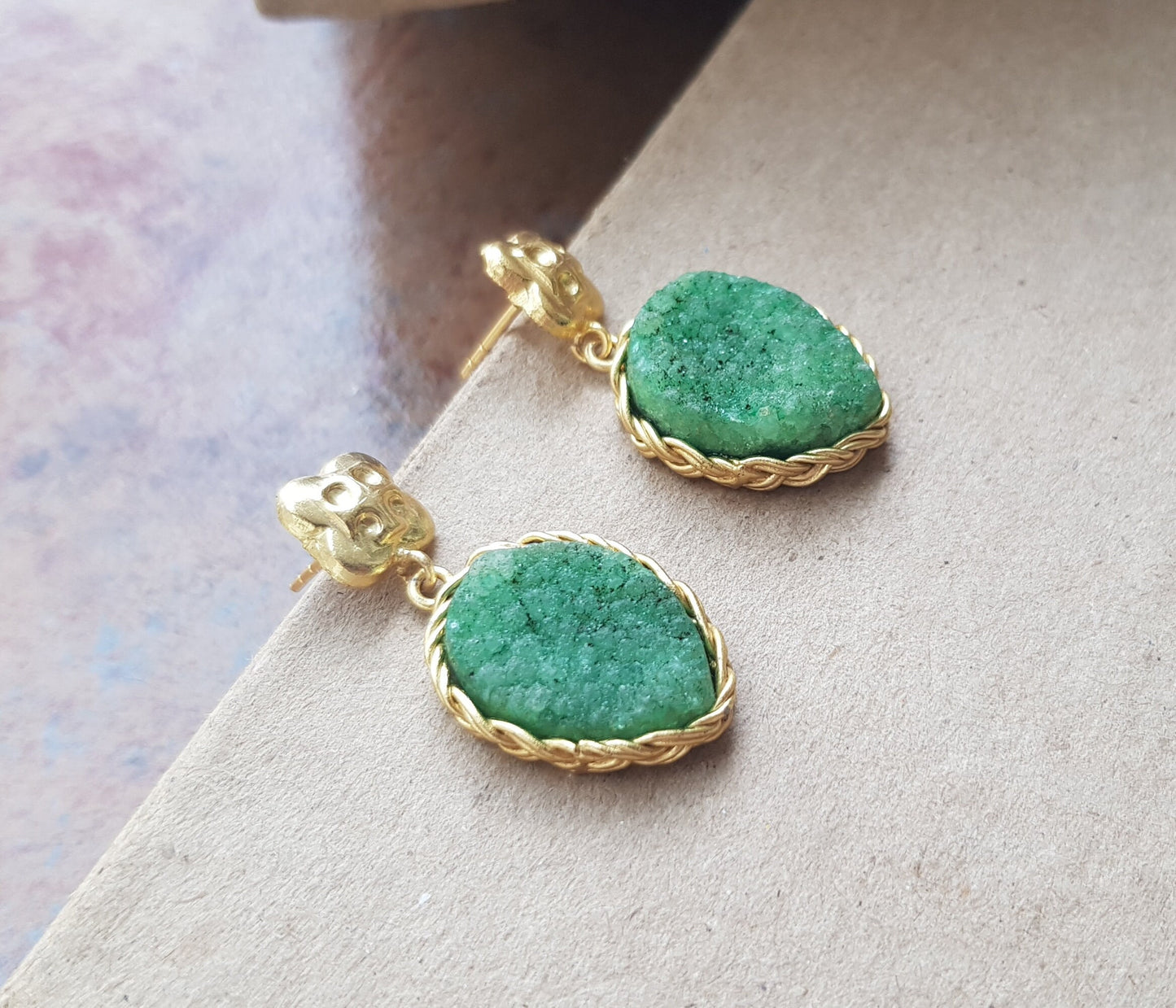 Dark Blue/Green Druzy Agate Earrings