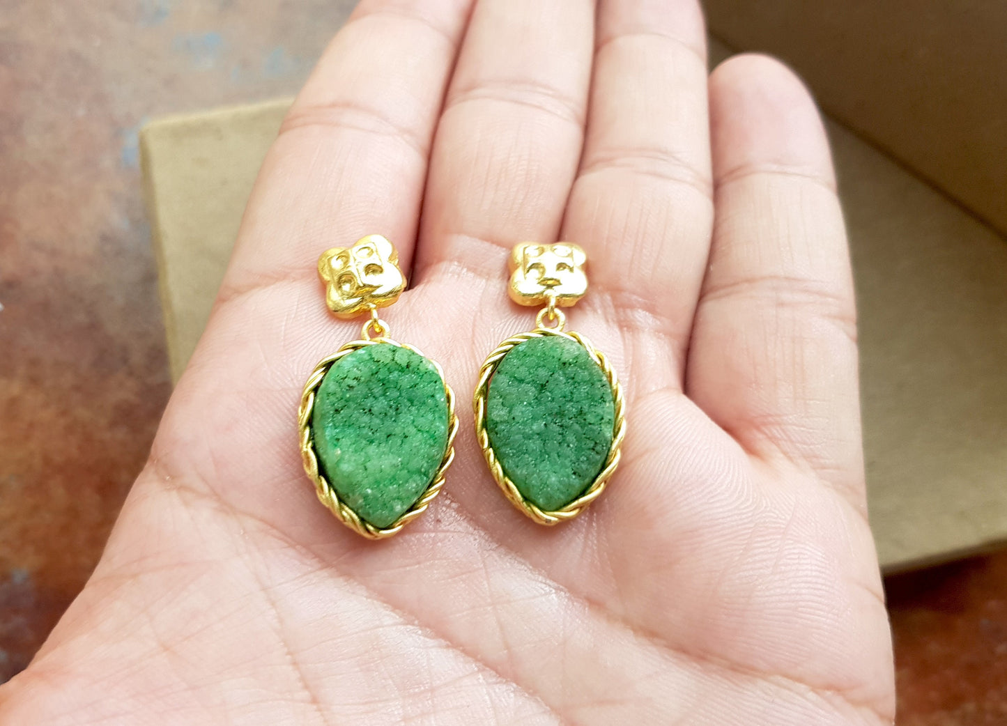 Dark Blue/Green Druzy Agate Earrings