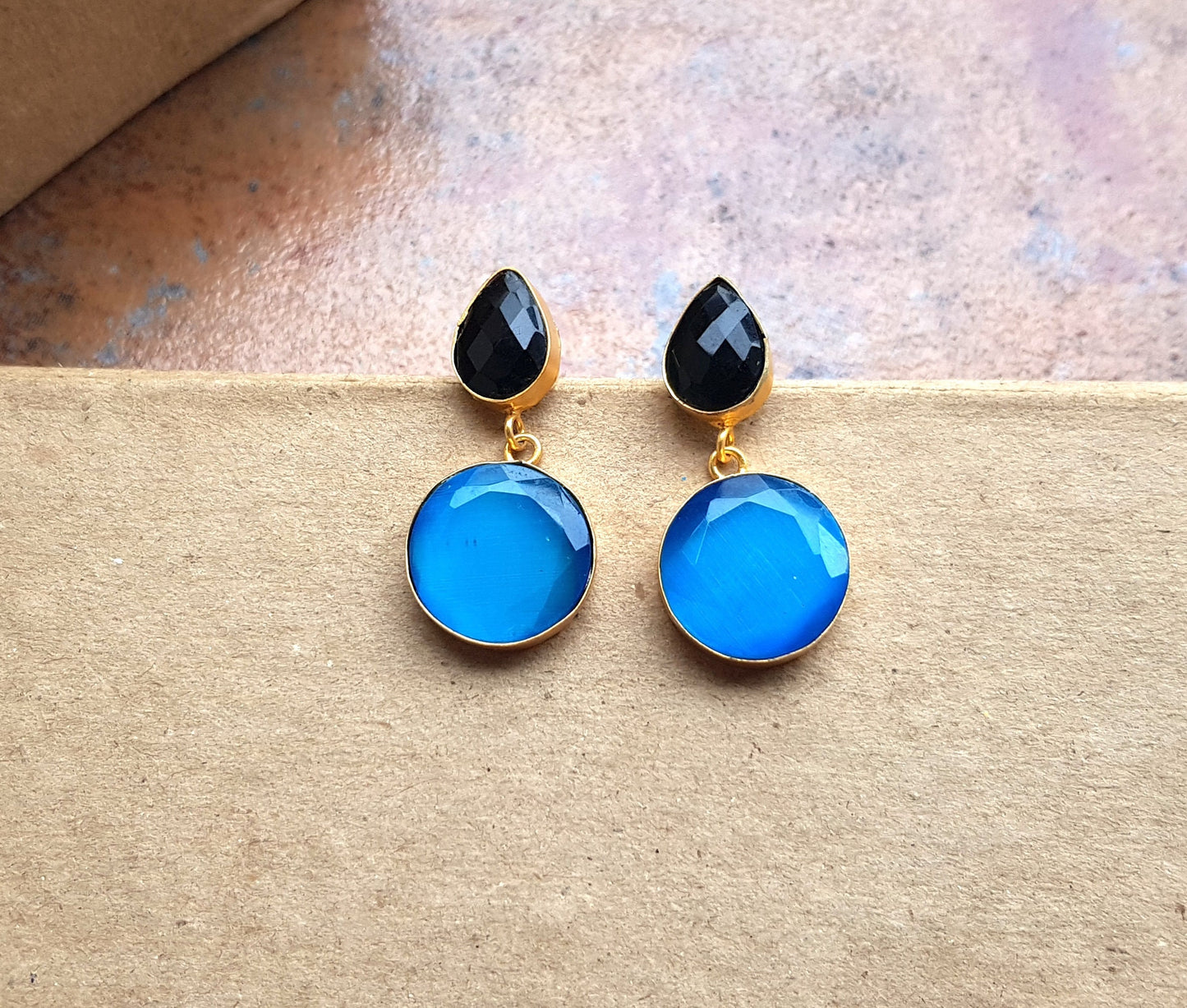 Black Blue Onyx Earrings