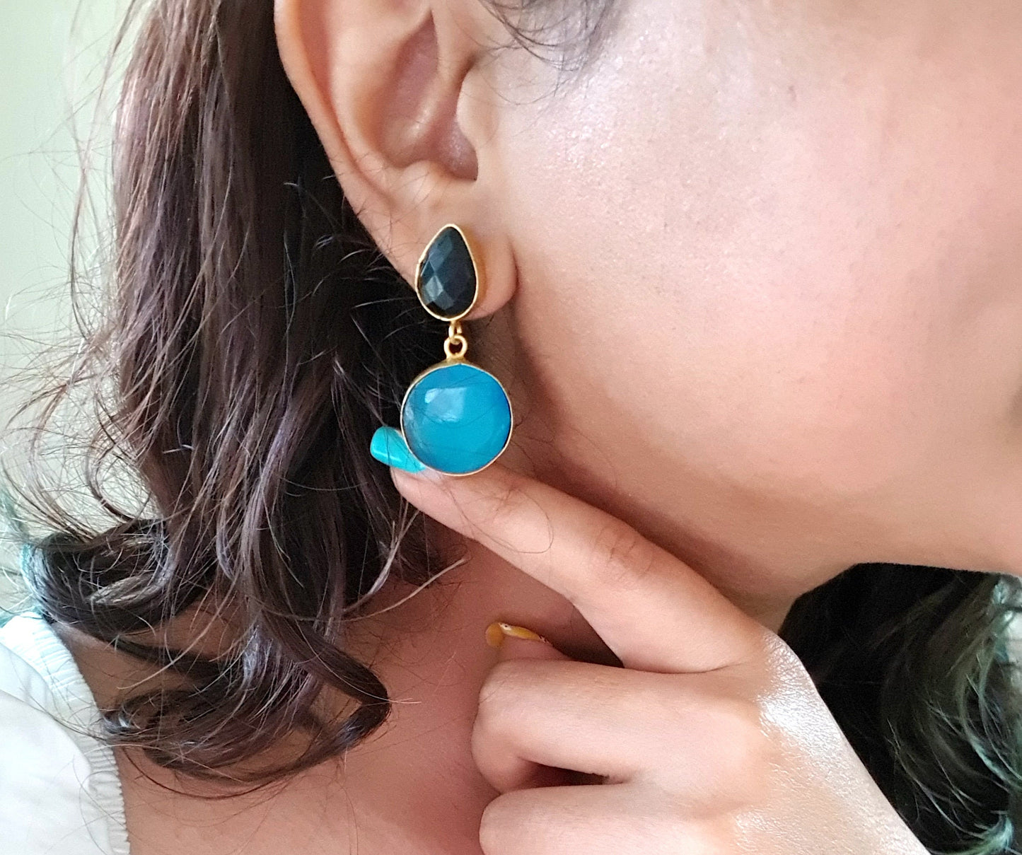 Black Blue Onyx Earrings