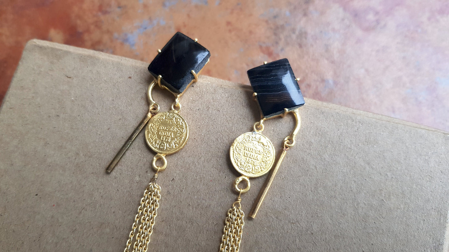 Black Agate Tassel Earrings