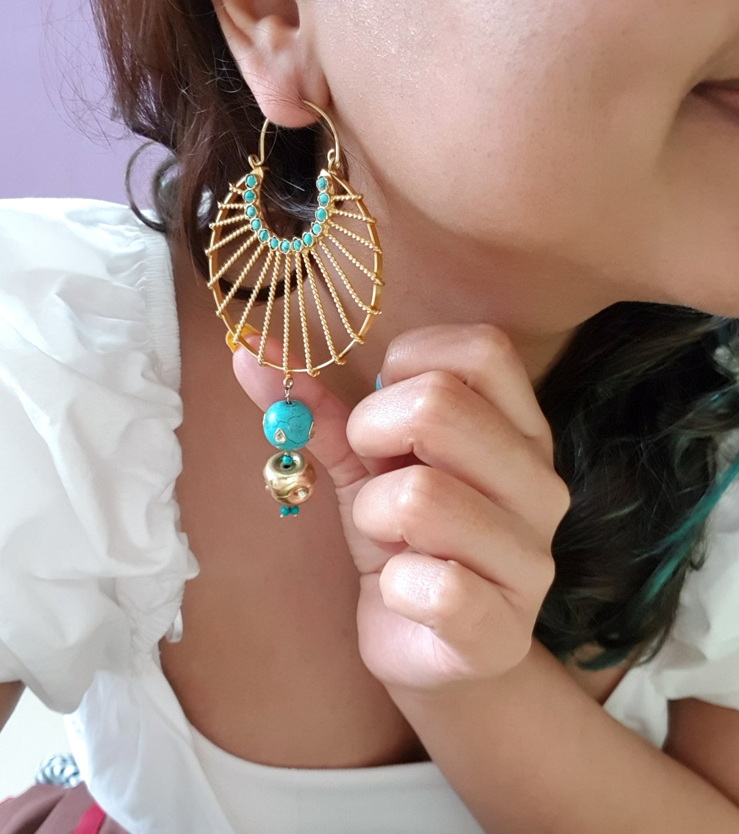 Turquoise Chaandbali Earrings