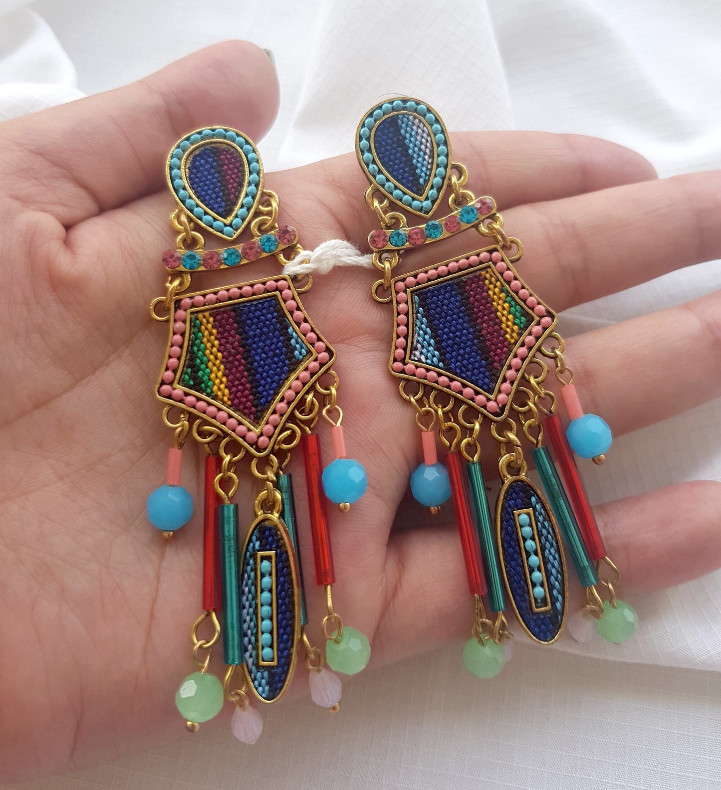 Blue Beaded Dangle Earrings