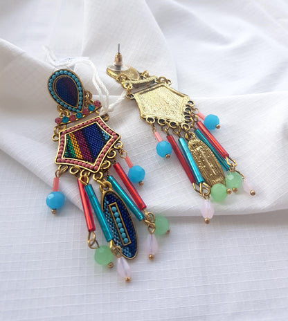 Blue Beaded Dangle Earrings