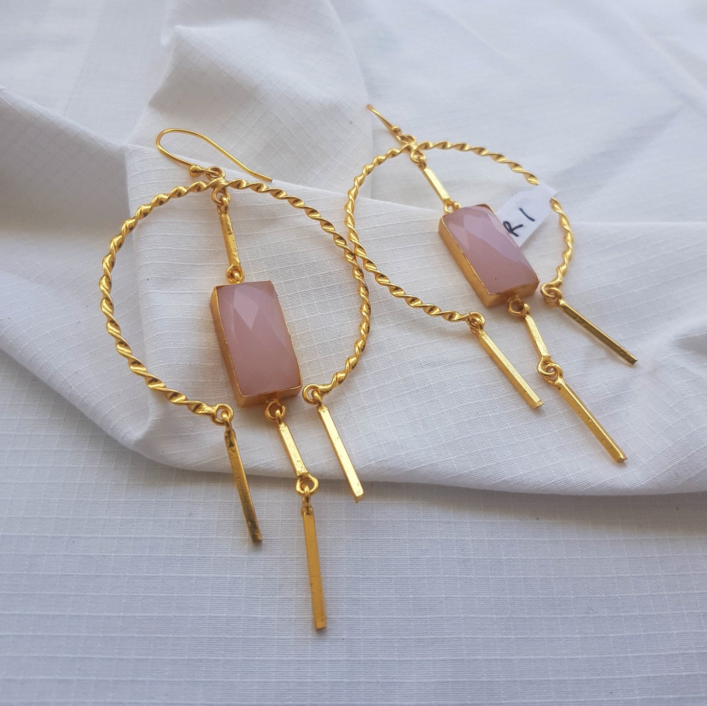 Wire Wrapped Pink Rose Quartz Hoop Earrings