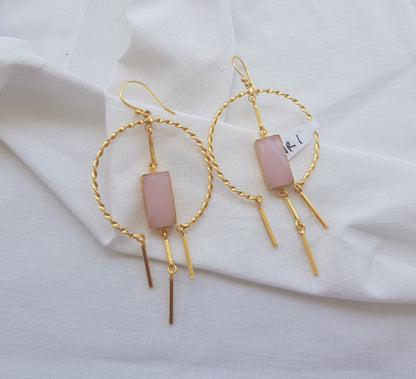 Wire Wrapped Pink Rose Quartz Hoop Earrings