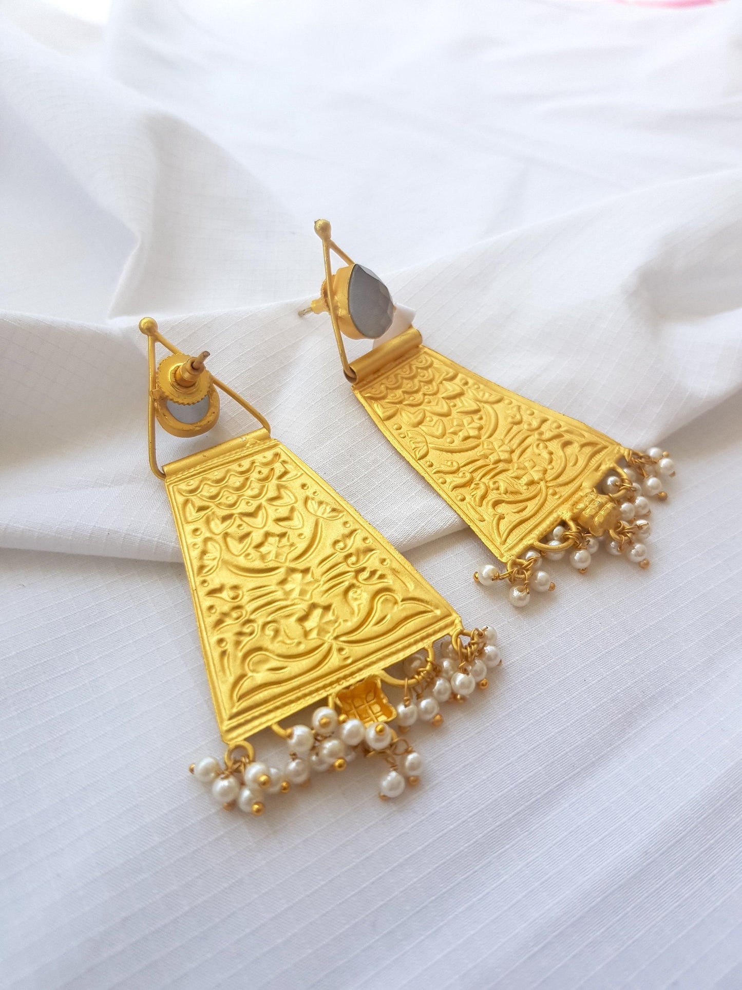 Carved Indian Pearl Earrings