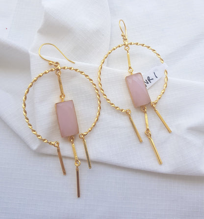 Wire Wrapped Pink Rose Quartz Hoop Earrings