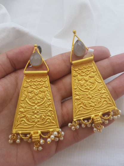 Carved Indian Pearl Earrings