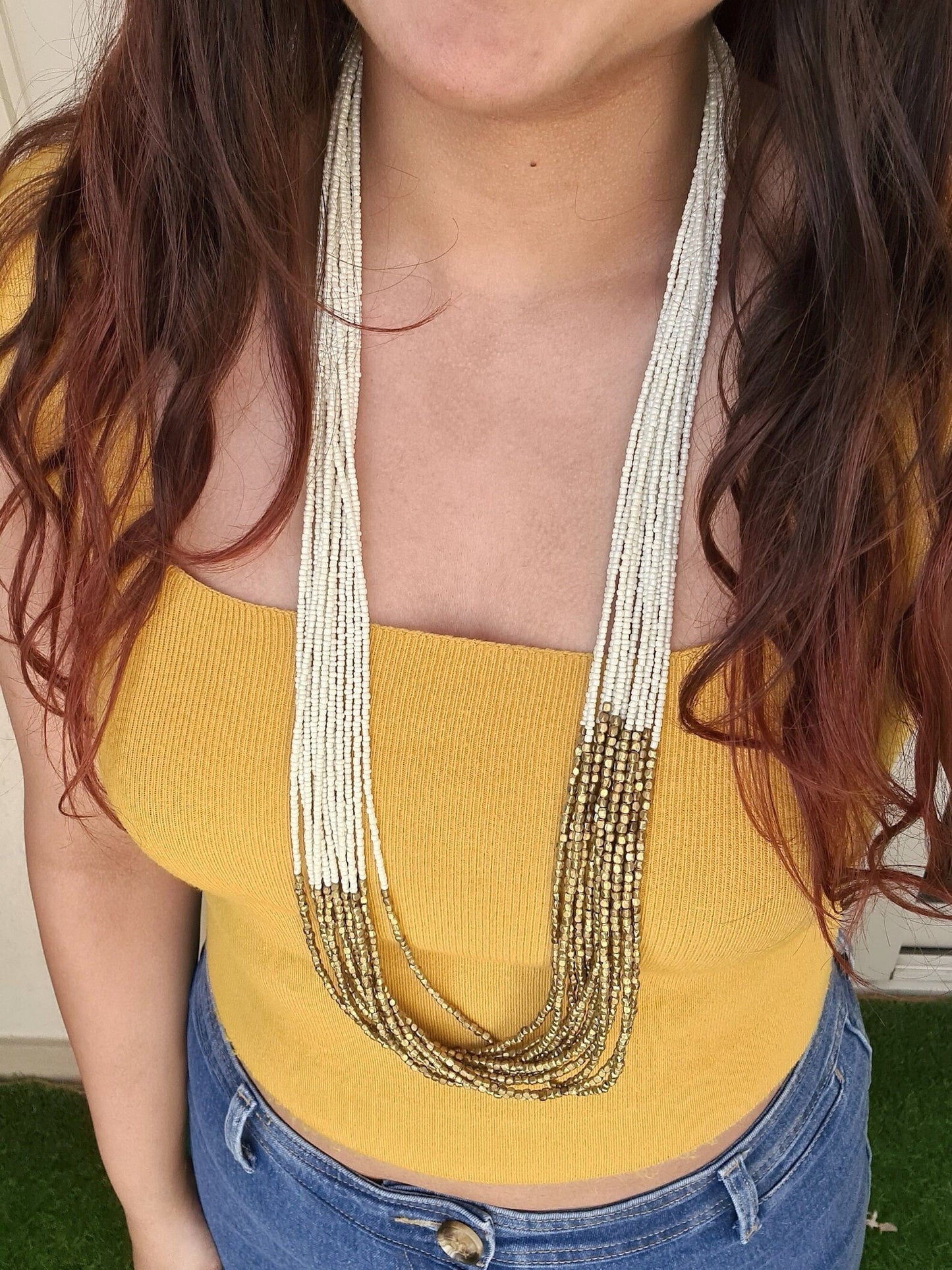 Beaded Gold White Necklace