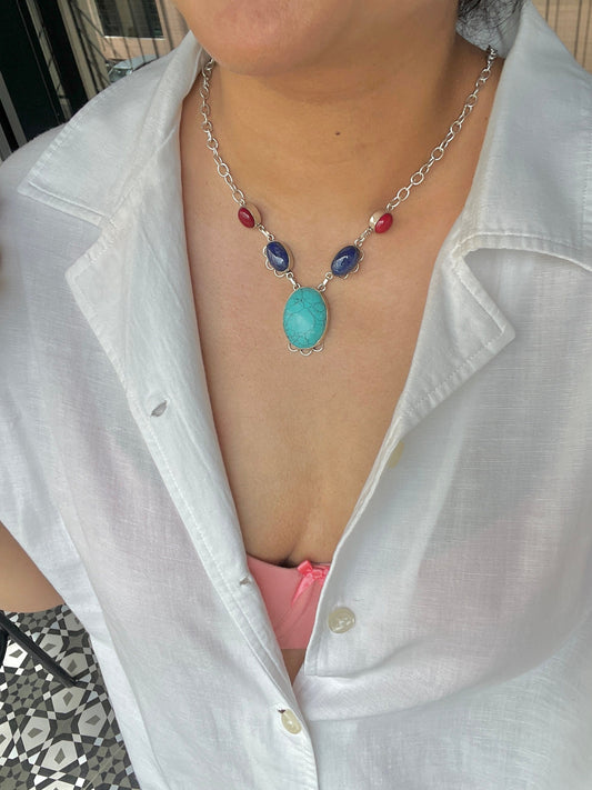 Turquoise Gemstone Bib Necklace