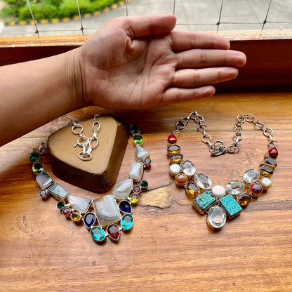 White Gray Jasper Multi Stone Bib Necklace