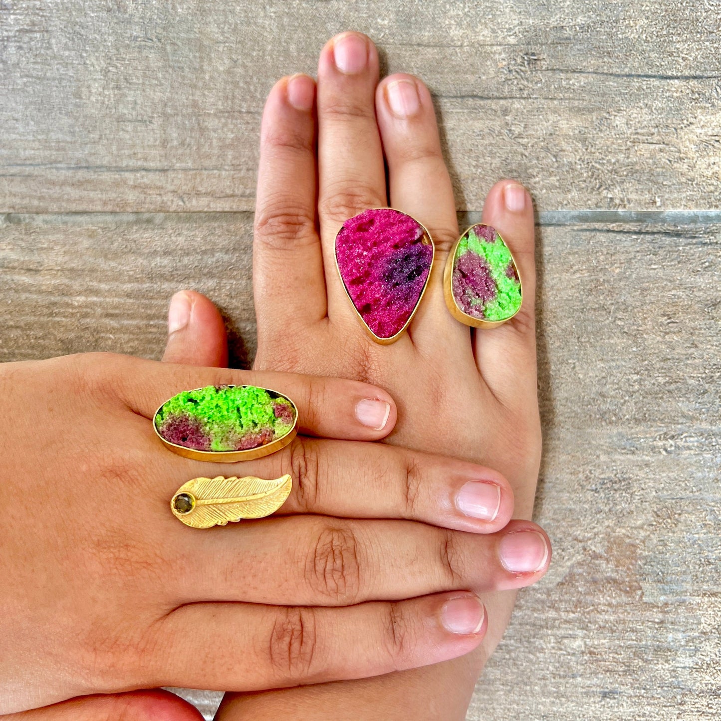 Spotted Druzy Double Finger Ring