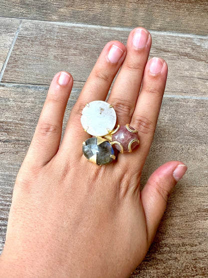 Red Brown Multi Gemstone Ring