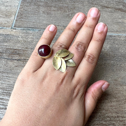 Tiger's Eye Coral Leaf Rings