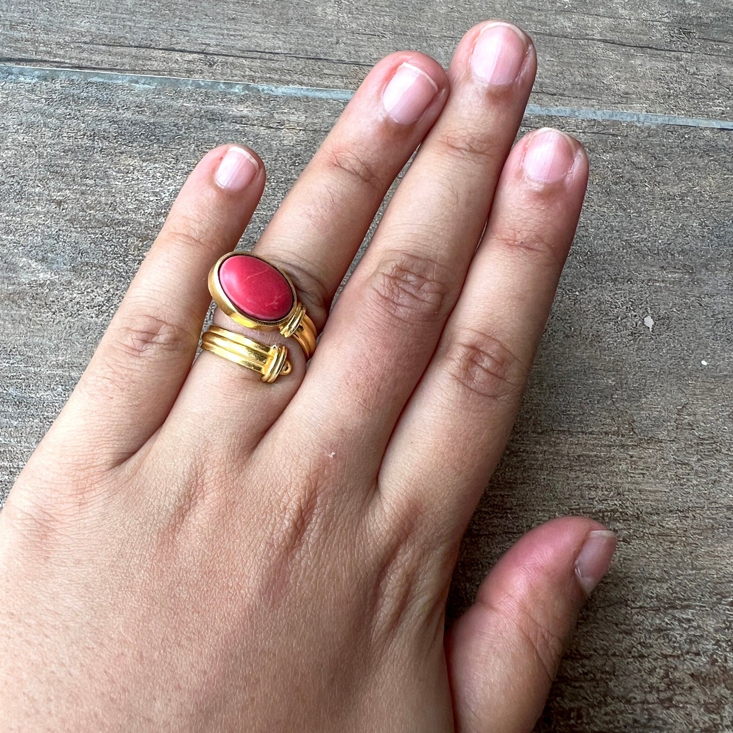 Tiger's Eye Coral Leaf Rings