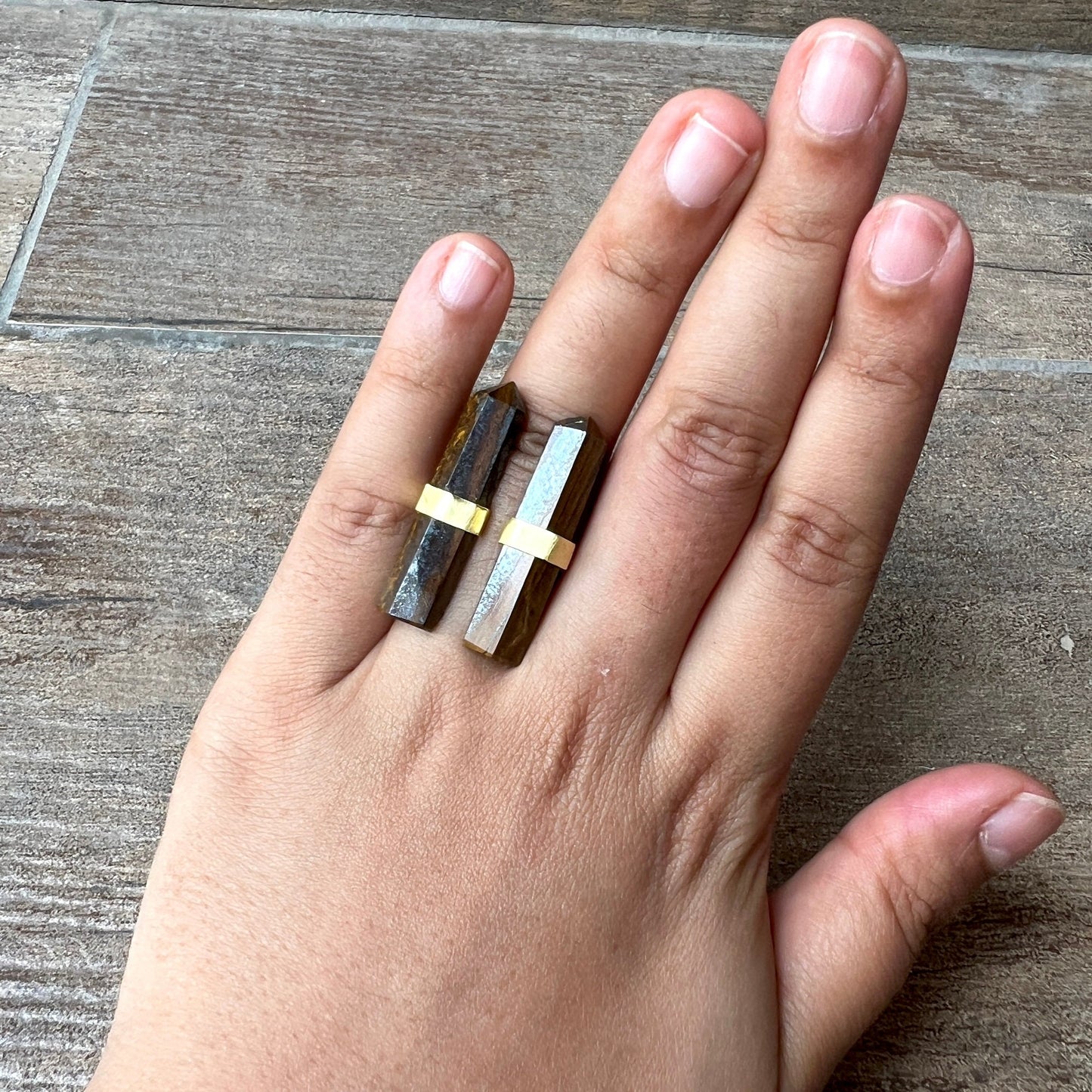 Tiger's Eye Coral Leaf Rings