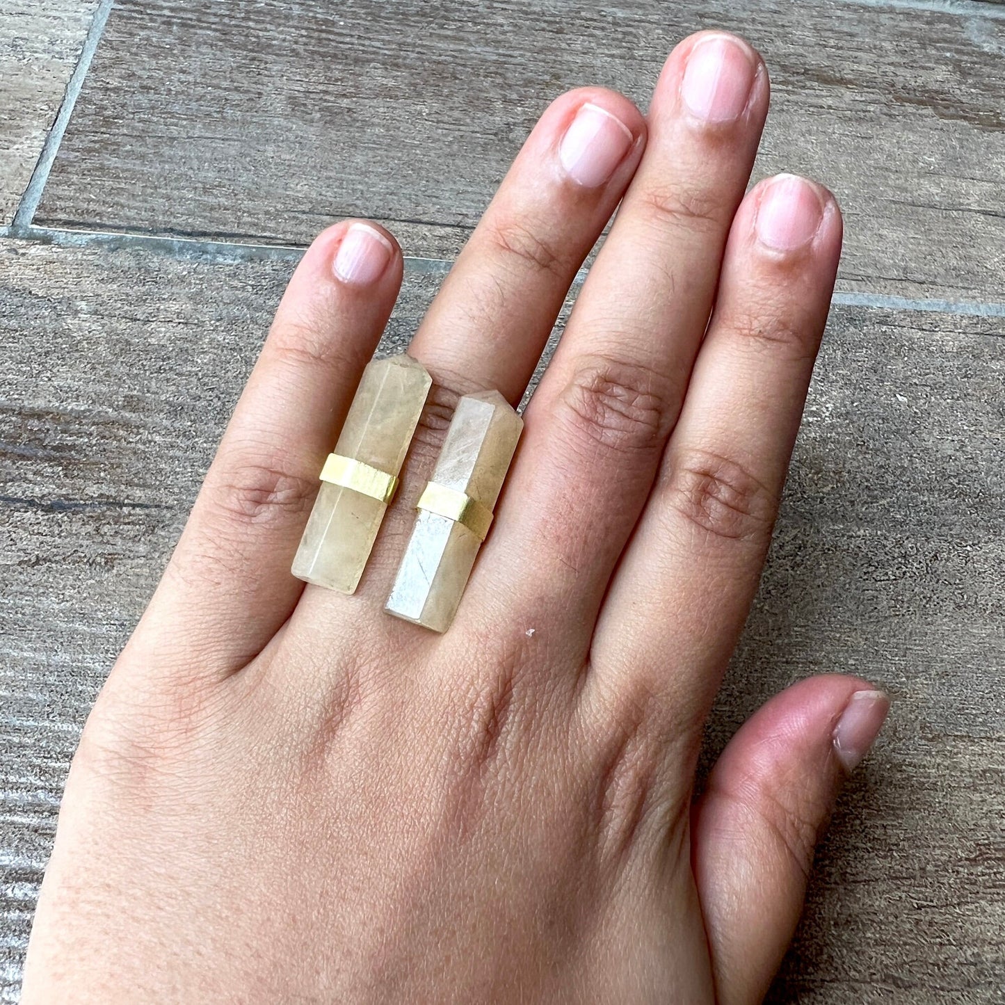 Tiger's Eye Coral Leaf Rings