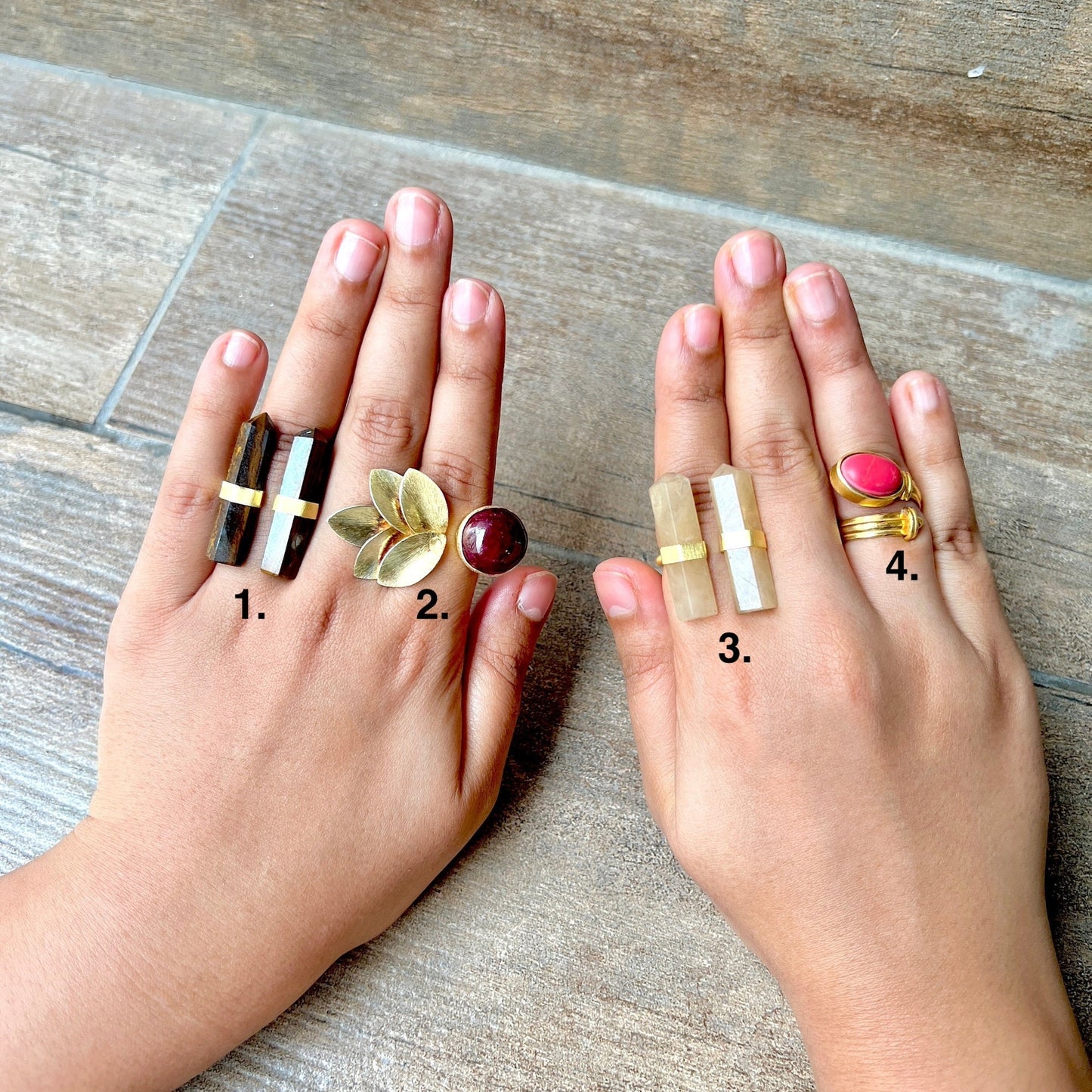 Tiger's Eye Coral Leaf Rings