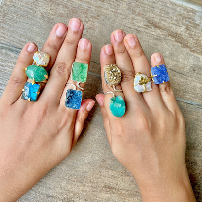 Blue Green Druzy Ring