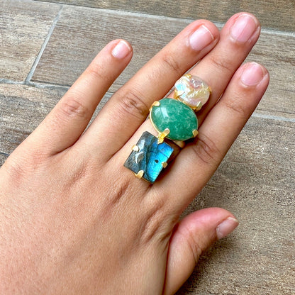 Blue Green Druzy Ring