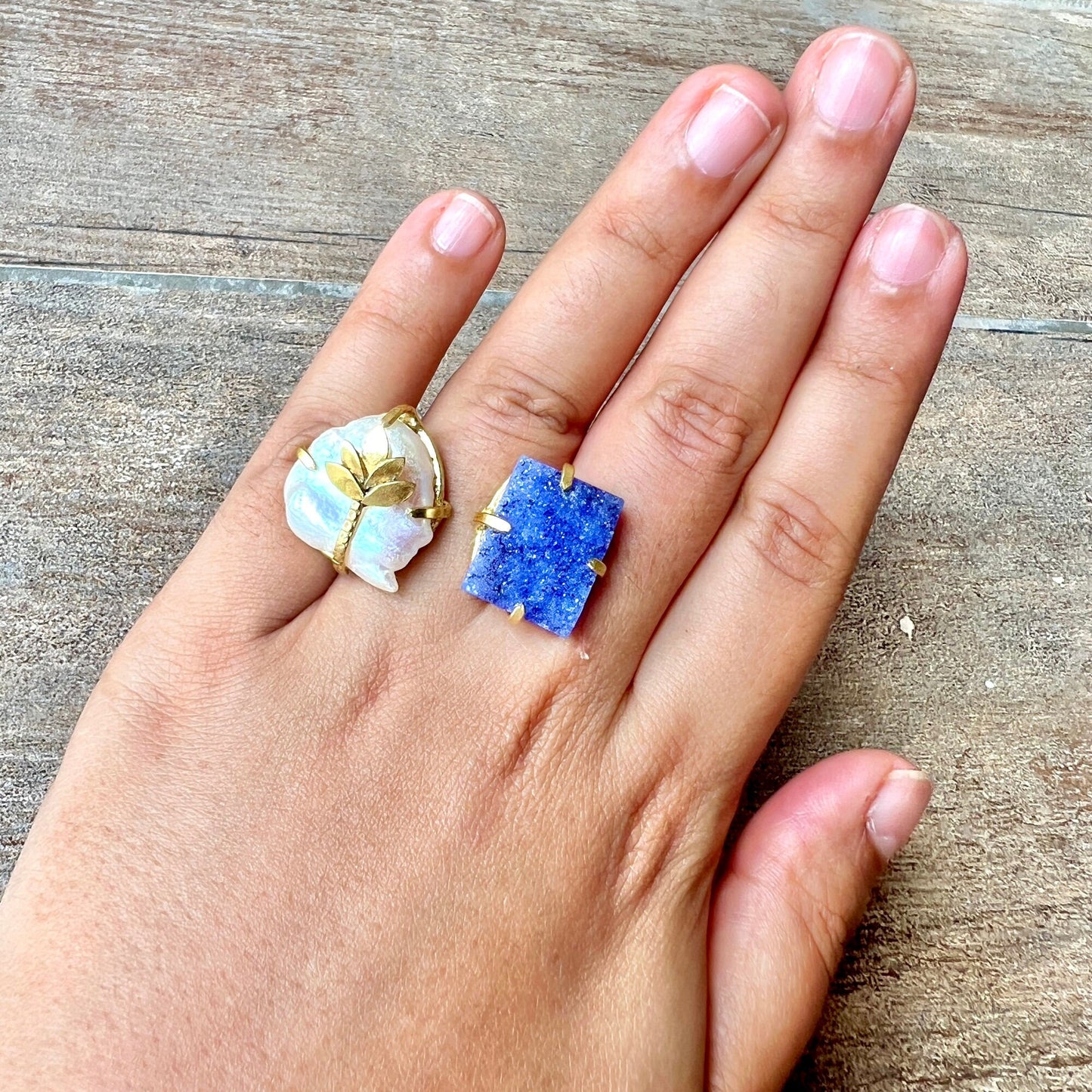 Blue Green Druzy Ring