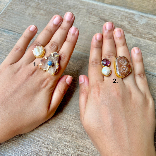 Brown Agate Pearl Ring