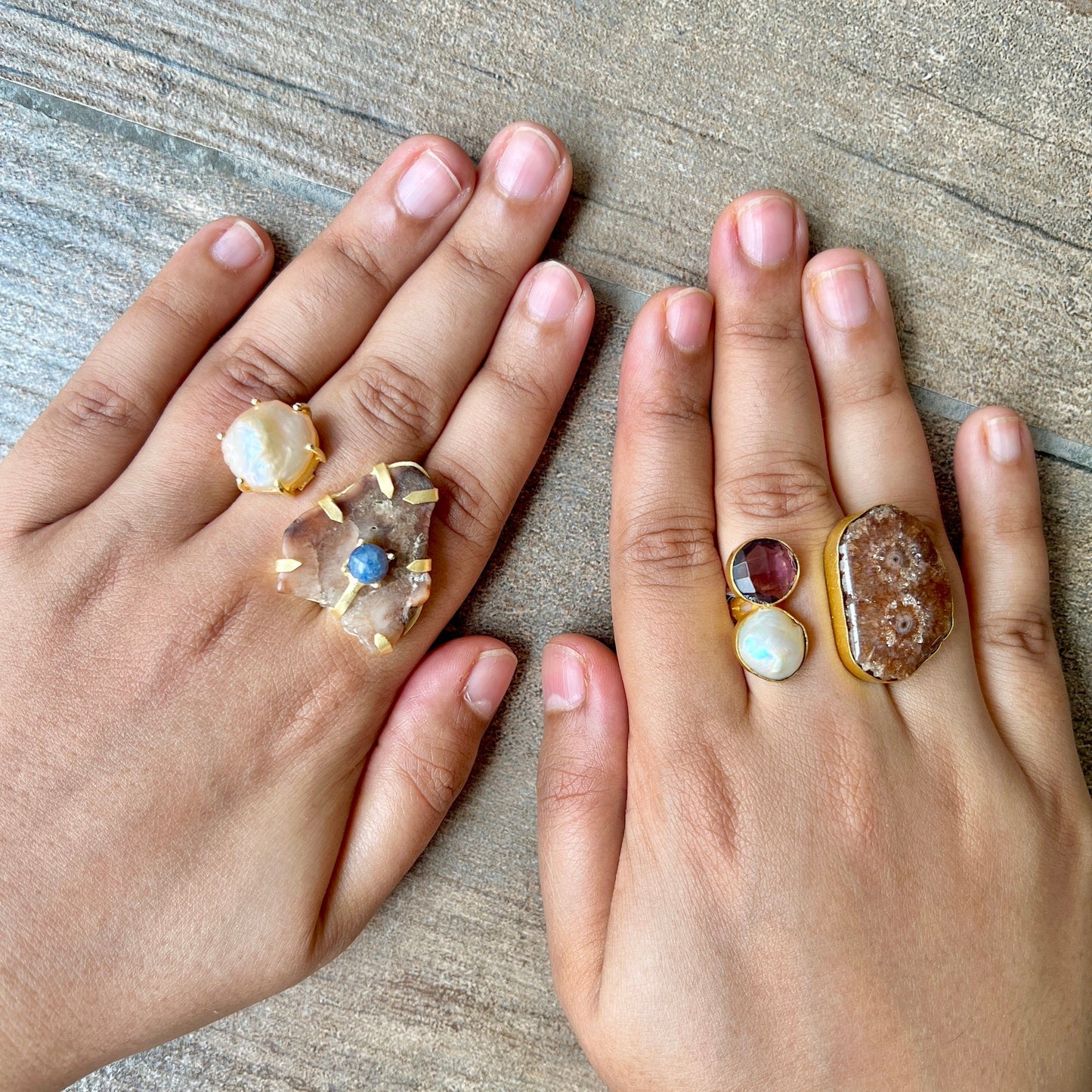 Brown Agate Pearl Ring