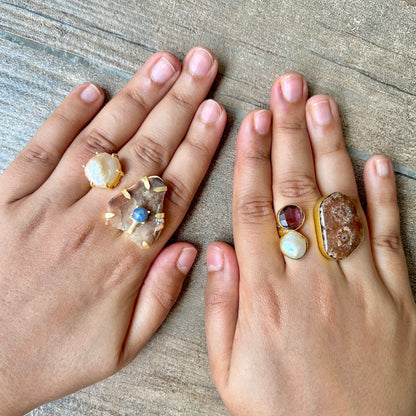 Brown Agate Pearl Ring