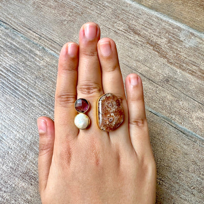 Brown Agate Pearl Ring