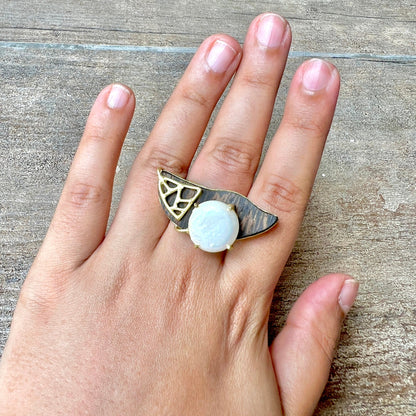 Wooden Pearl Gemstone Ring