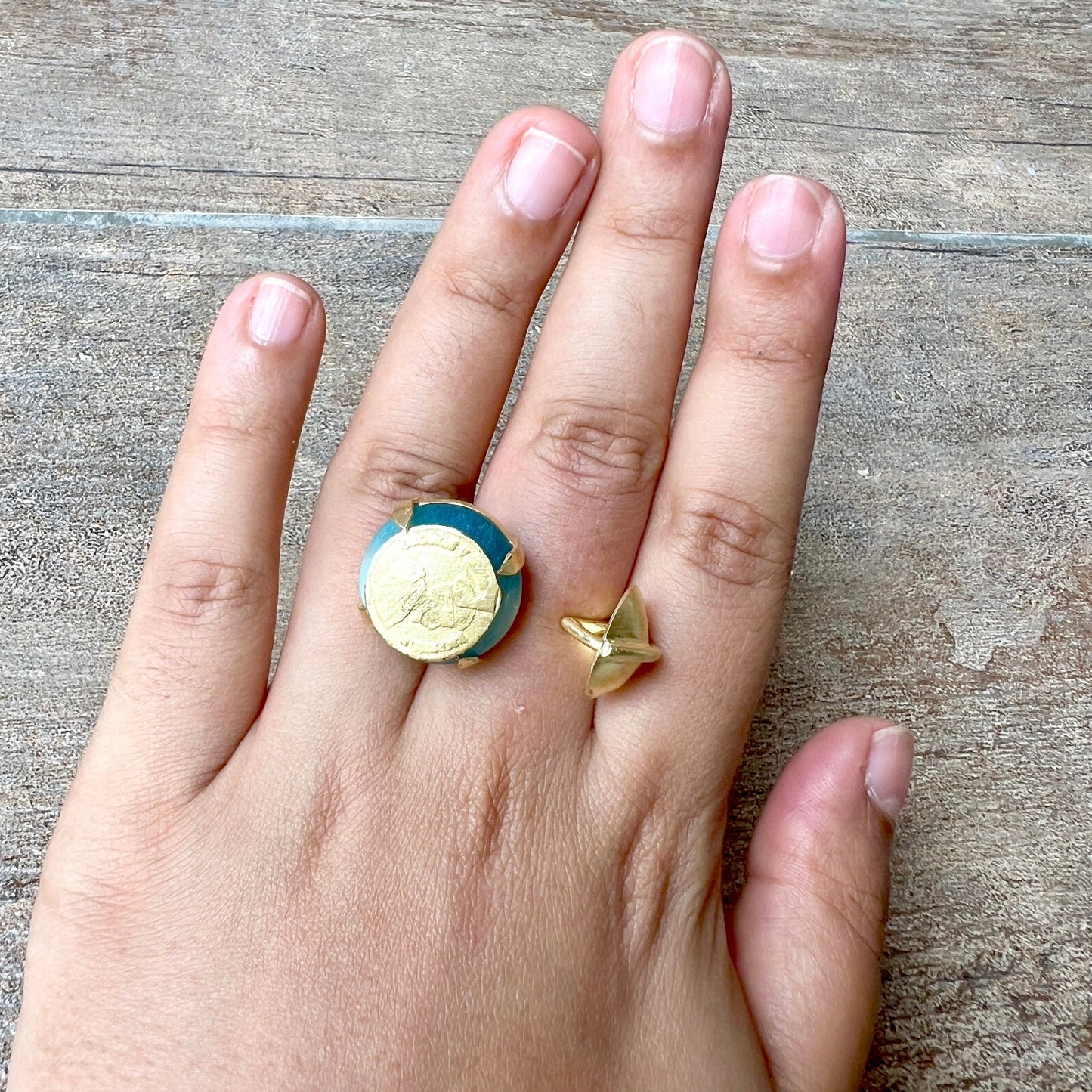 Wooden Pearl Gemstone Ring