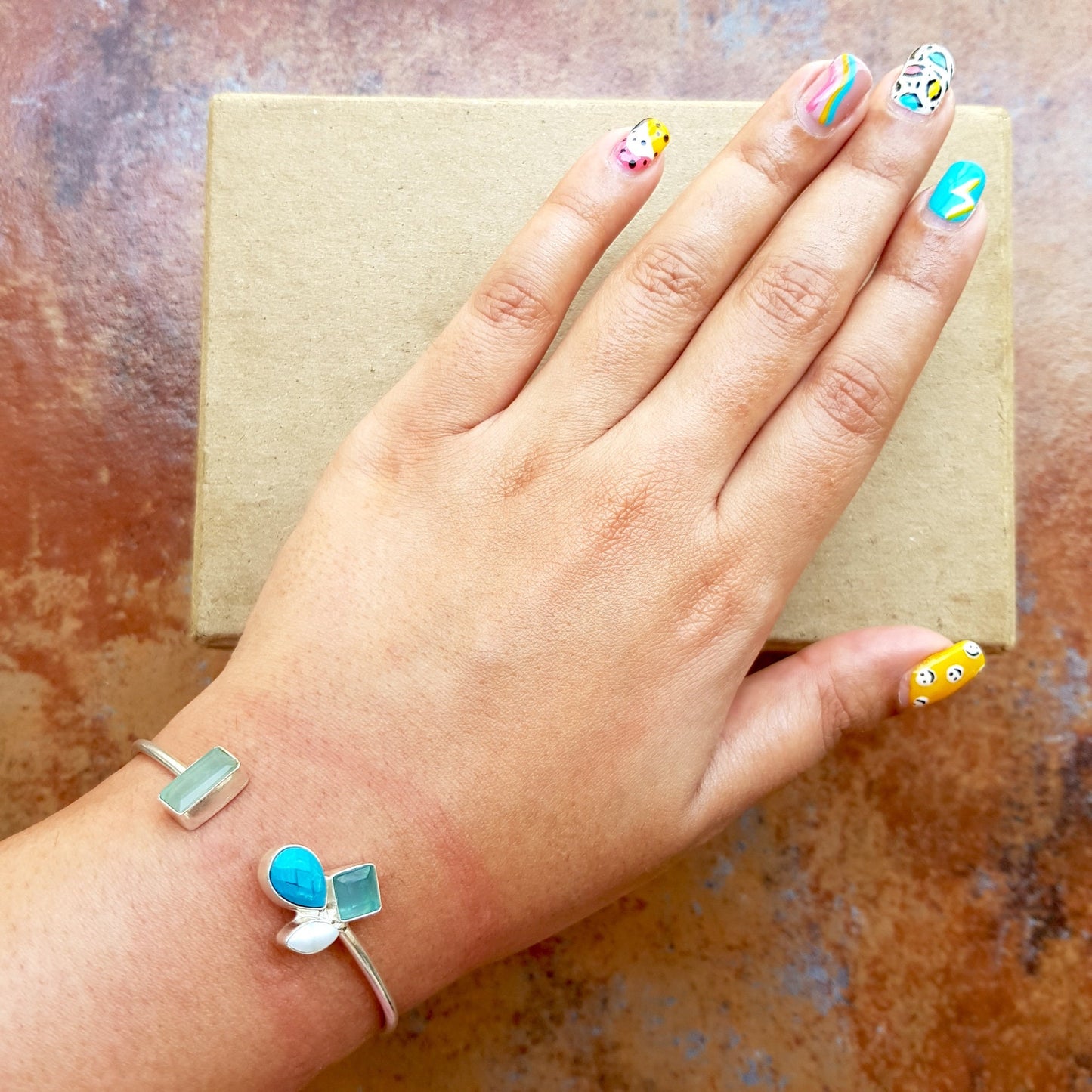 Minimal Silver Gemstone Cuff Bracelet